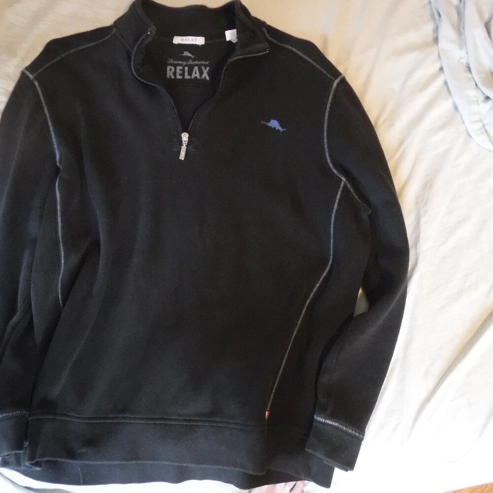Tommy Bahama Mens XL Black 1/4 Zip Pullover Jacket